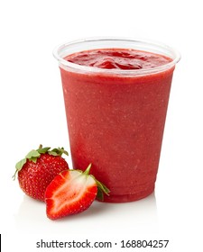 Glass Of Strawberry Smoothie On White Background