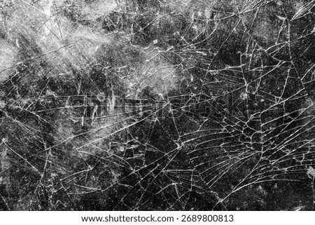 The glass surface is cracked with a complex random crack pattern. The texture of the broken glass is clearly visible with detailed fine crack lines spreading across the surface.