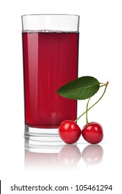 Glass Of Sweet Cherry Juice Isolated On White