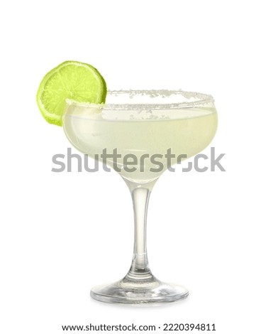 Glass of tasty margarita cocktail on white background Imagine de stoc © 