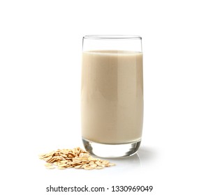 Glass Of Tasty Oat Milk On White Background