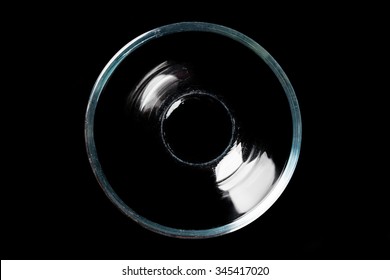 Glass Transparent Bowl On Black Background Directly From Above