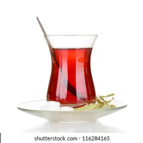 Glass Of Turkish Tea Isolated On White