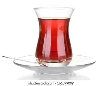 Glass Of Turkish Tea Isolated On White