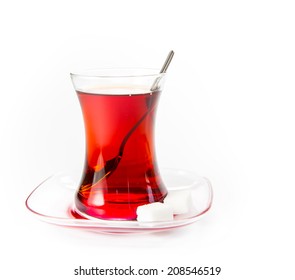 Glass Of Turkish Tea Isolated On White 