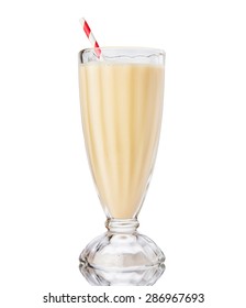 Glass Of Vanilla Milkshake Isolated On White Background