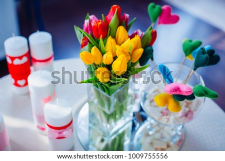 Glass Vase Bouquet Red Yellow Pink Stock Photo Edit Now