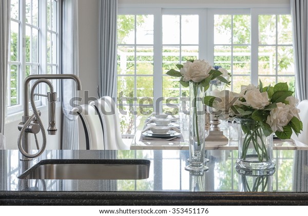 Glass Vase Flower On Black Granite Stock Photo Edit Now 353451176