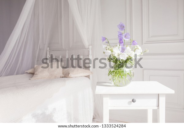 Glass Vase Lilac White Floweers Light Objects Interiors