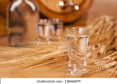 Glass Of Vodka And Barrel