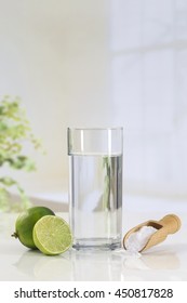 Glass Of Water, Lemon, Soda Bicarbonate Natureal Solution