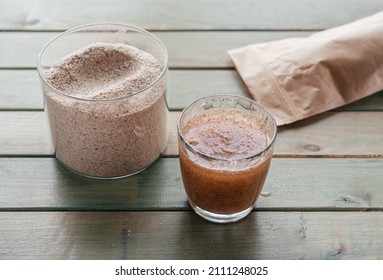 A Glass Of Water Soluble Psyllium Husk Dietary Fiber Supplement, Healthy Diet Morning Routine