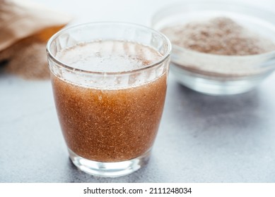 A Glass Of Water Soluble Psyllium Husk Dietary Fiber Supplement, Healthy Diet Morning Routine