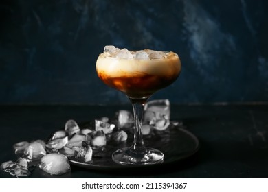 Glass Of White Russian Cocktail On Dark Background