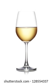 Glass Of White Wine Isolated On A White Background. The File Includes A Clipping Path.