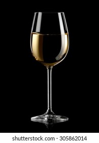 Glass Of White Wine On Black Background