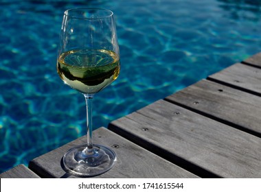  Glass Of White Wine, Summer And Swimming Pool