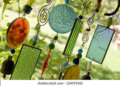 Glass Wind Chime Hanging Outside, Shallow Focus