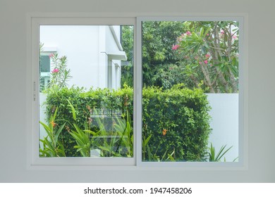 Glass Window Frame House Interior On White Wall