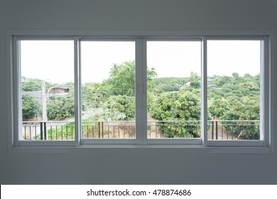 glass window sliding on white wall interior house