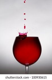 A glass of wine and a drop falling into it. From the drop of fly spray.