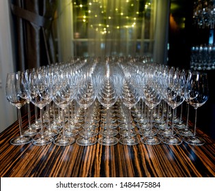 Glass Wine Glasses In The Lavish Hotel Ballroom