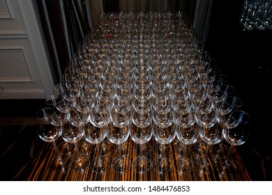 Glass Wine Glasses In The Lavish Hotel Ballroom