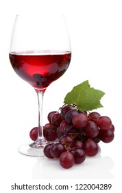 Glass Of Wine And Grapes, Isolated On White