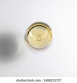 Glass Of Wine On White Background, Top View