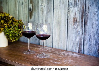 Glass Of Wine. Rustic Vintage Setup. Food And Beverage Concept