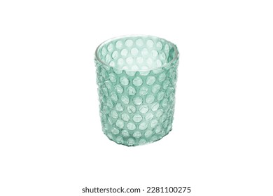 Glass wrapped with bubble wrap isolated on white background, close up
