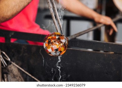 Glass blower forming a chemistry glass, closeup view, glass blower using a glassblowing  torch Stock Photo - Alamy