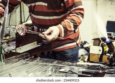 Glassblower products laboratory equipment and glass abstract background. Work place chemistry glass  - Powered by Shutterstock