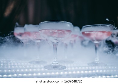 Glasses With Alcohol And Dry Ice, Cocktail Glasses
