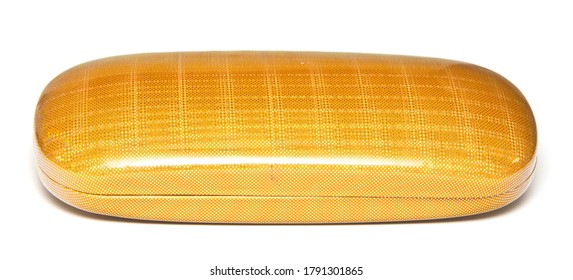 Glasses Case. - Gold-colored Eyeglass Case On A White Background