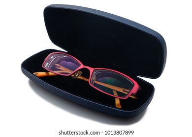 Glasses and case on white background, isolated