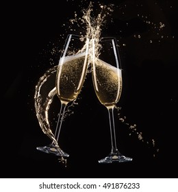 Glasses of champagne, celebration theme.