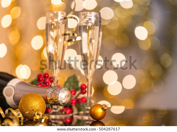 Glasses Champagne Gold Blurred Background Celebration Stock Photo (Edit ...