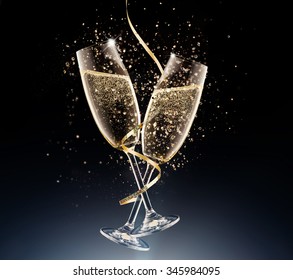 Glasses Of Champagne, Isolated On A Black Background.