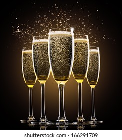 Glasses Of Champagne On Black Background