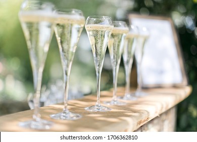 Glasses Of Champagne For An Outdoor Party, Reception Or Wedding