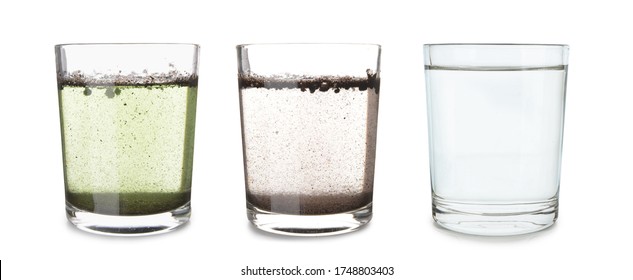 Glasses With Clean And Dirty Water On White Background