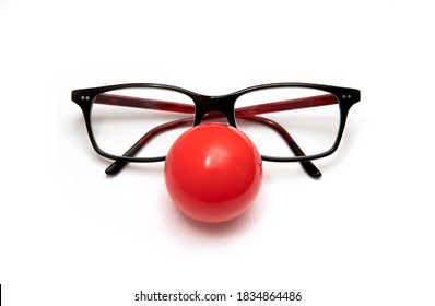 A Glasses With A Clown Nose Isolated On White Background