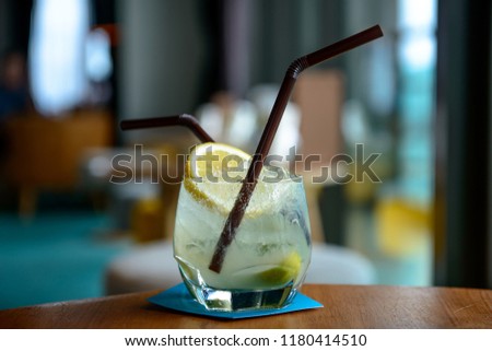 Glasses of cocktail on wooden table in Lounge
