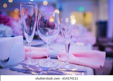 Glasses Of Different Sizes On A Serving Table