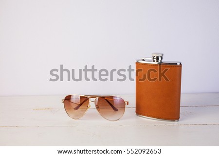 glasses and flask, men's looks  Foto d'archivio © 