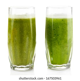 Glasses Of Green Vegetable Juice Isolated On White