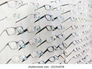 Glasses On Display On Wall In Store