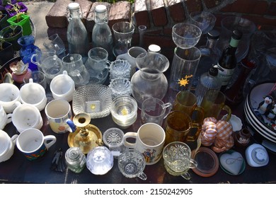 Glasses On A Table At A Yard Sale