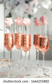 Glasses With Pink Champagne At A Bachelorette Party.